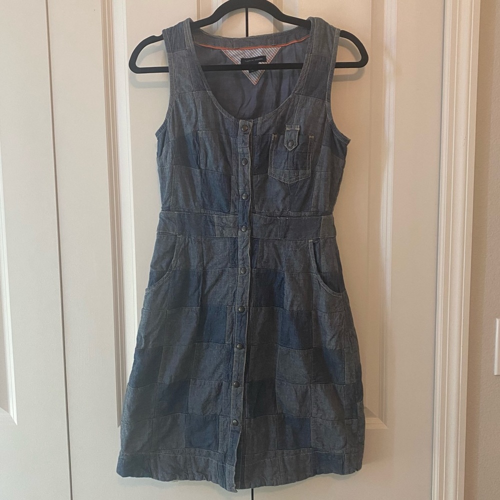 Tommy Hilfiger Denim Patchwork Square Snap Button Dress